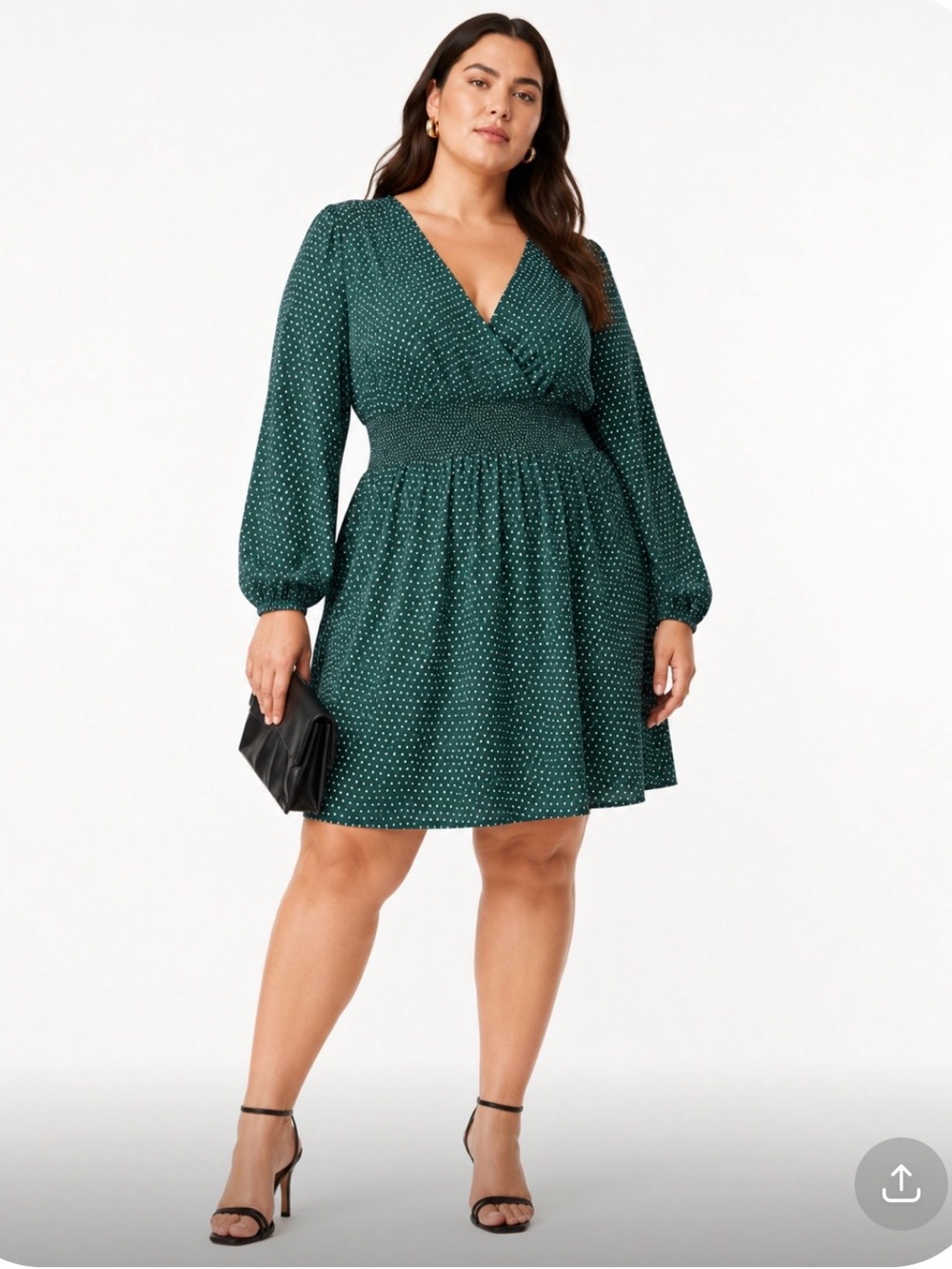 DRAPER JAMES Plus Size Emerald Green Polka Dot Wrap Smocked Waist Dress Size XXL